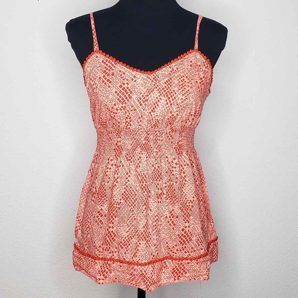 ELLE 100% Cotton Smocked Embroidered Boho Tank Top Size S Y2K Coquette Girl